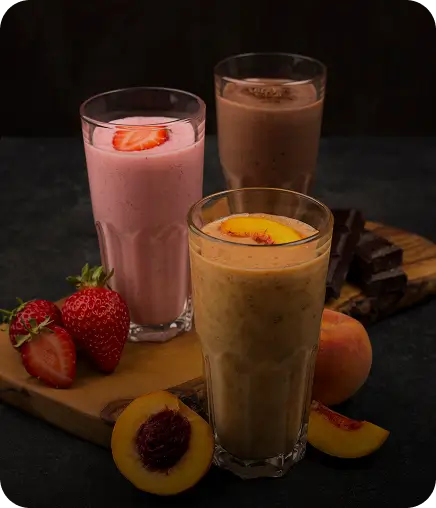 Strawberry, chocolate, and peach milkshakes at Kyra Food Street