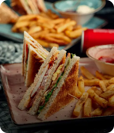 Club sandwich with fries at Kyra Food Street