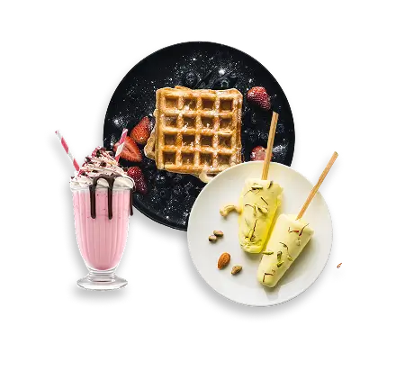 Waffle, milkshake, and kulfi combo at Kyra Food Street.
