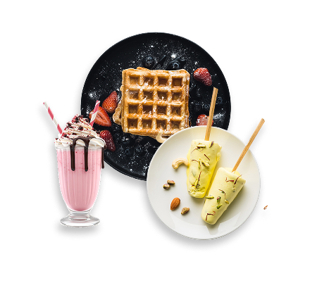 Milkshake, waffle, and kulfi at Kyra Food Street