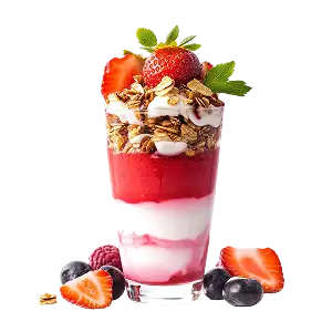 Mixed berry yogurt parfait with granola at Kyra Food Street