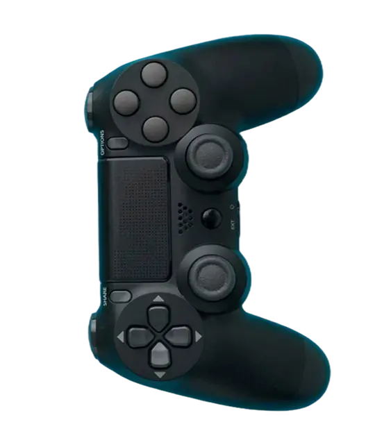 Top view of a PlayStation joystick controller, showing buttons and controls.